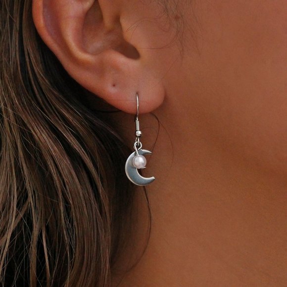 Pearl Moon Drop Earrings - Picture 4 of 4